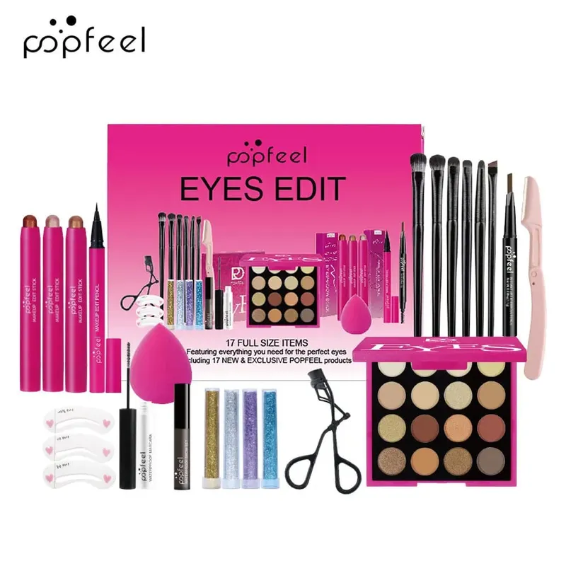22-Piece Eye Makeup Set: Includes 16-Color Eyeshadow Palette Pearl Shimmer Eyeshadow Brow Tint Black Eyeliner — image 3
