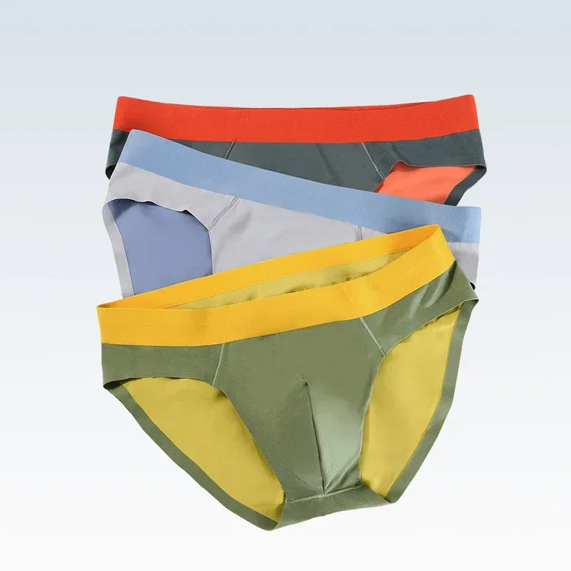 Men's ice silk seamless underwear men breathable briefs summer thin boys sports low waist short shorts head — image 2