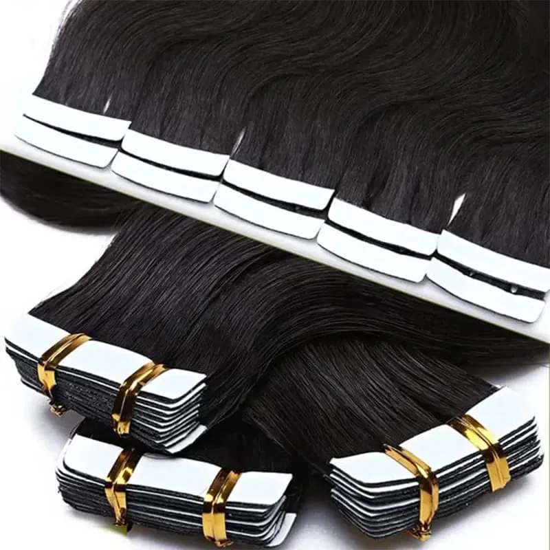 Tape Ins Body Wave Natural Black Human Hair Wavy Tape In Extensions Brazilian Remy Hair Tape In Human Hair Extension 20 40 60Pcs — image 5
