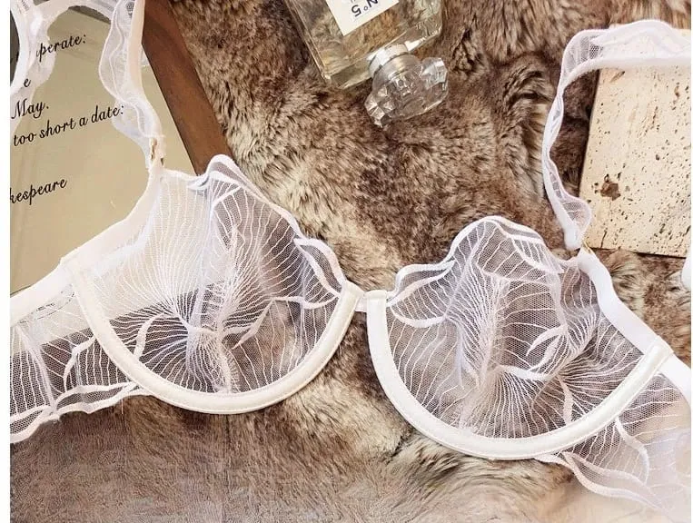 French Floral Embroidery Lace Bra Set For Women Ultra Thin Sheer Minimizer Bra Hollow Out Lingerie Brassiere Lightweight Fabric — image 10