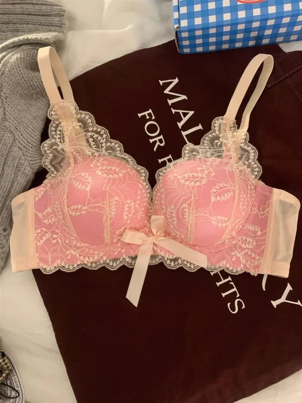 ホット販売ワイヤレスレースブラジャー女性スモールバスト厚いパッド入りプッシュアップリフト抗たるみサイドサポートセクシーなランジェリー 32‑38 AB — image 8