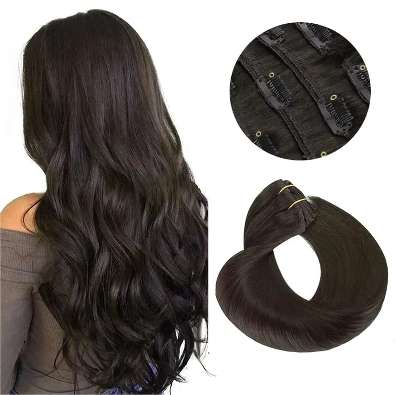 Sunmofavo Clip In Human Hair Extensions Straight Natural Light Brown Honey Ombre Balayage Black Hair Pieces For Women Full Head
