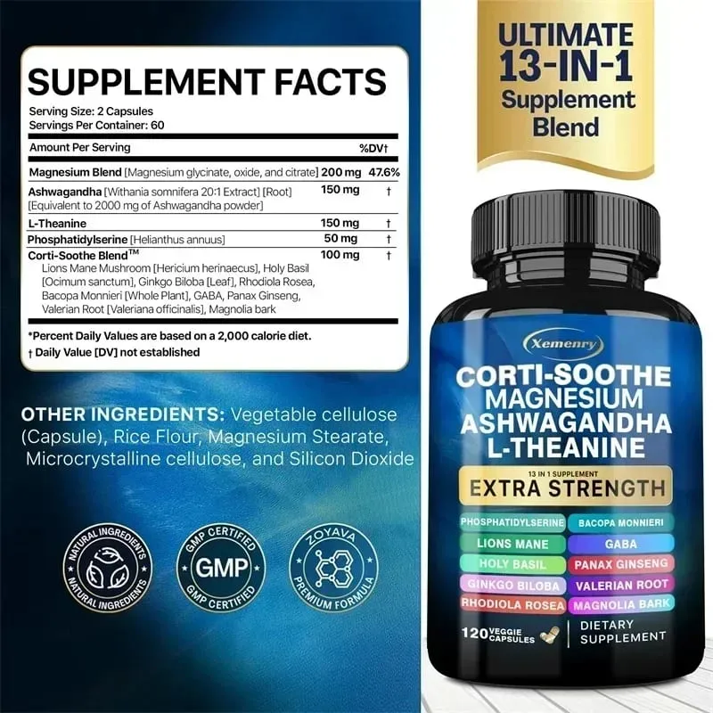 Corti-Soothe Supplement - Helps Lower Cortisol Support Adrenal Health Replenish Energy Relaxation and Deep Sleep
