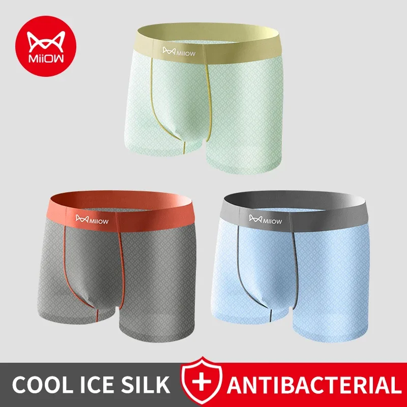 MiiOW 3Pcs Cool Ice Silk Men Underwear Boxers 7A Antibacterial Men's Panties Seamless Mesh Breathable Mens Underpants Man Boxers — image 25