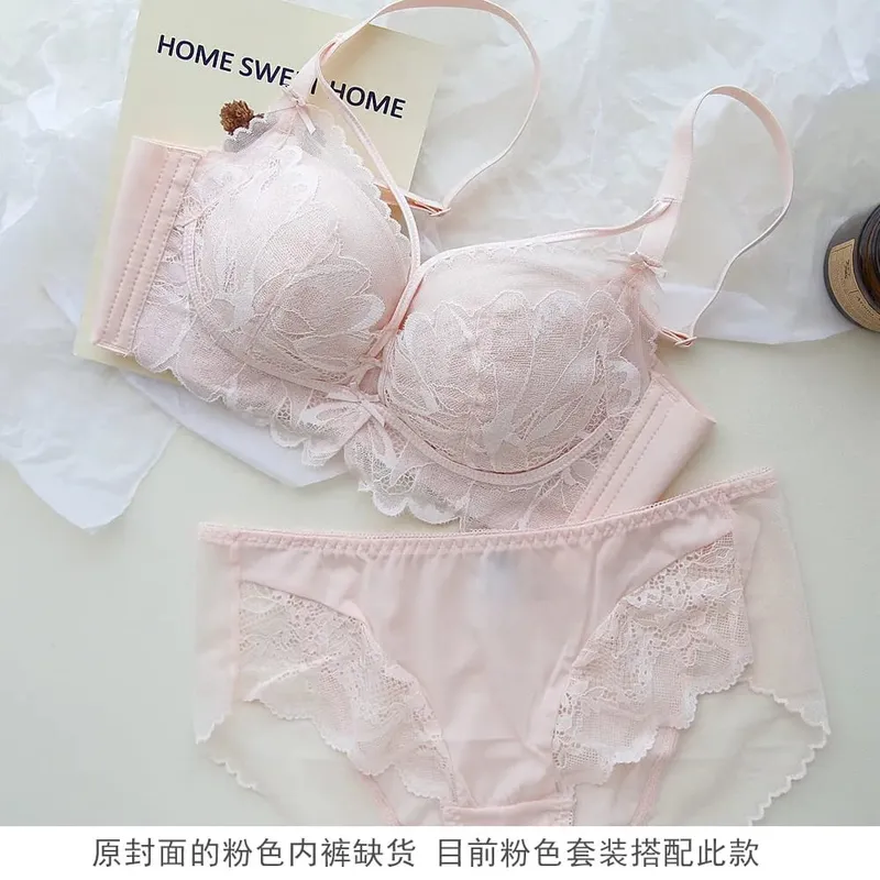 Ensemble de Lingerie en dentelle complète, bonnet fin, 32-38 AB, soutien-gorge français sans fil, Anti-affaissement, Push Up, Design pour petit buste, dames sensuelles