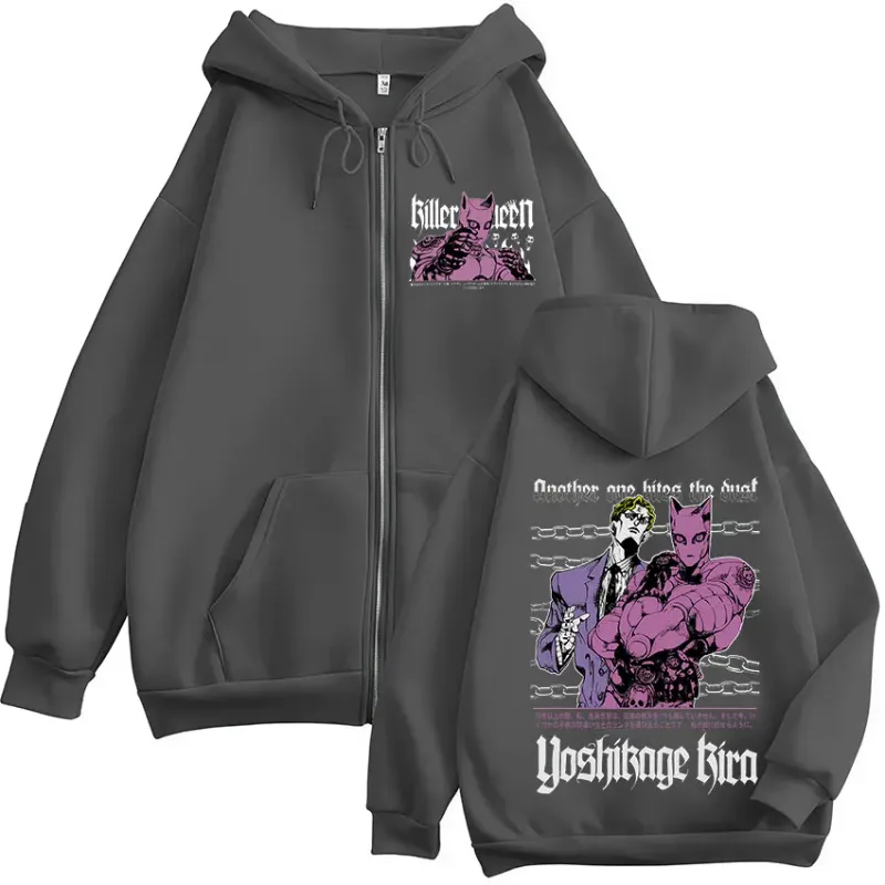 Sweat-shirt à capuche avec fermeture éclair pour homme et femme, vêtement à la mode, avec fermeture éclair, Anime Jojo Bizarre Adventure Kira Yoshikage Killer Queen — image 6