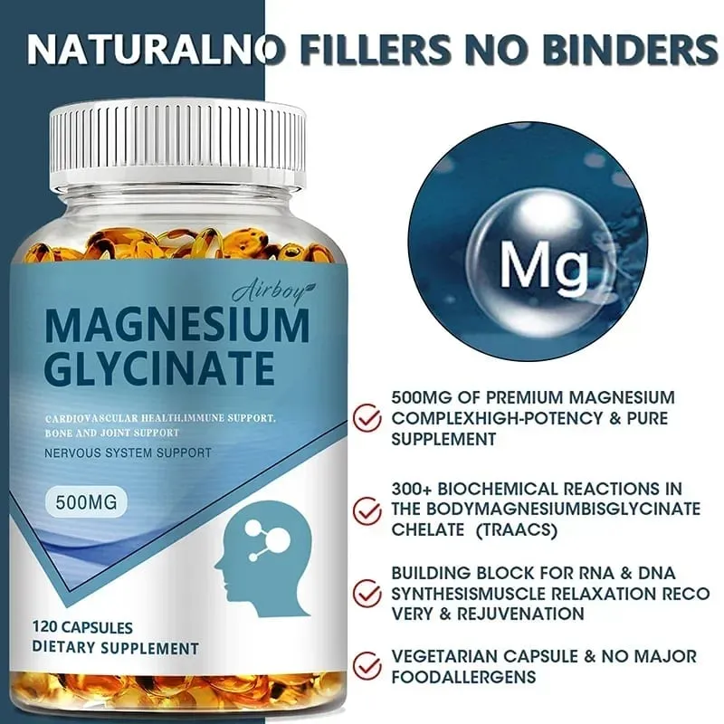 Magnesium Glycinate - Improve Sleep Relax Nerves Brain Health Strengthen Muscles and Bones