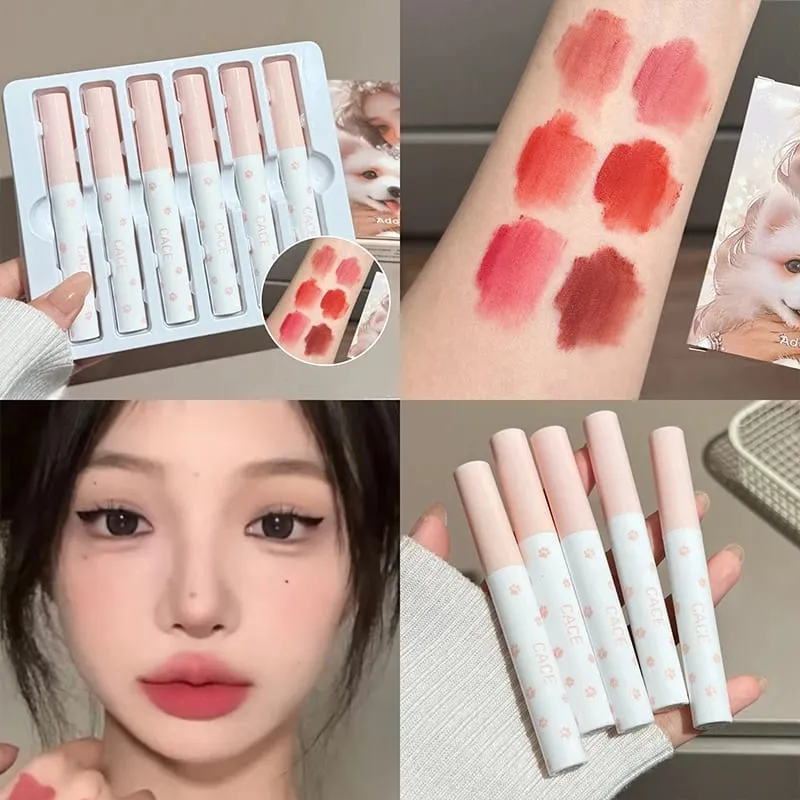 6 Colors Matte Velvet Lip Mud Sers Waterproof Lasting Nude Liquid Lipstick Red Lip Tint Nourishing Lip Clay Cosmetic Kits — image 3