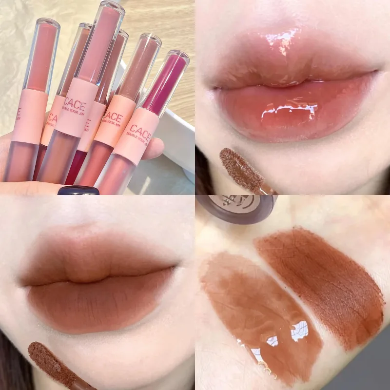 Double Head Liquid Lipstick Moisturizing Lip Glaze Long Lasting Matte Lip Mud 2 In 1 Lipgloss Waterproof Lips Cosmetics
