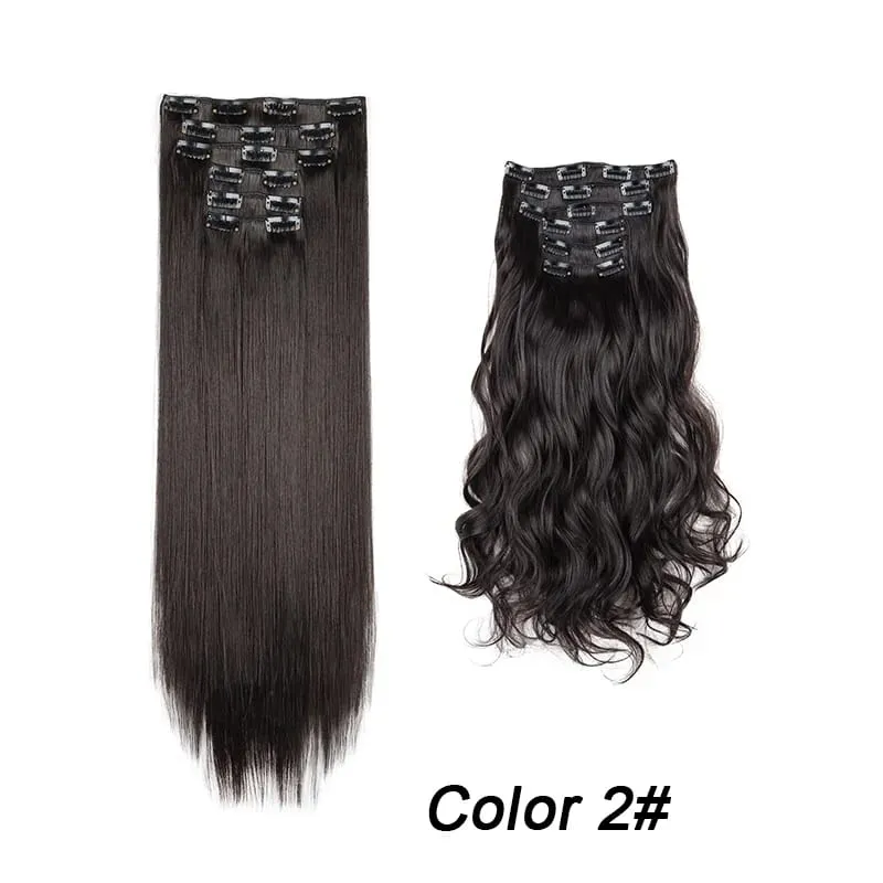 6Pcs/Set 16 Clips Hair Extension Black Long Straight Natural Hair Ombre Hairpiece Heat Resistant Fiber For Women Hairstyle Kpop — image 8