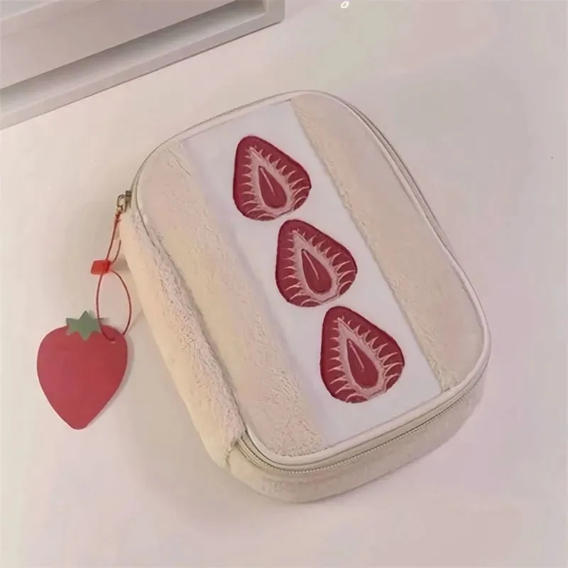 Sac à outils cosmétiques Sandwich aux fraises, sac de rangement de grande capacité pour pinceaux de maquillage, rouge à lèvres, organisateur cosmétique multifonctionnel — image 3