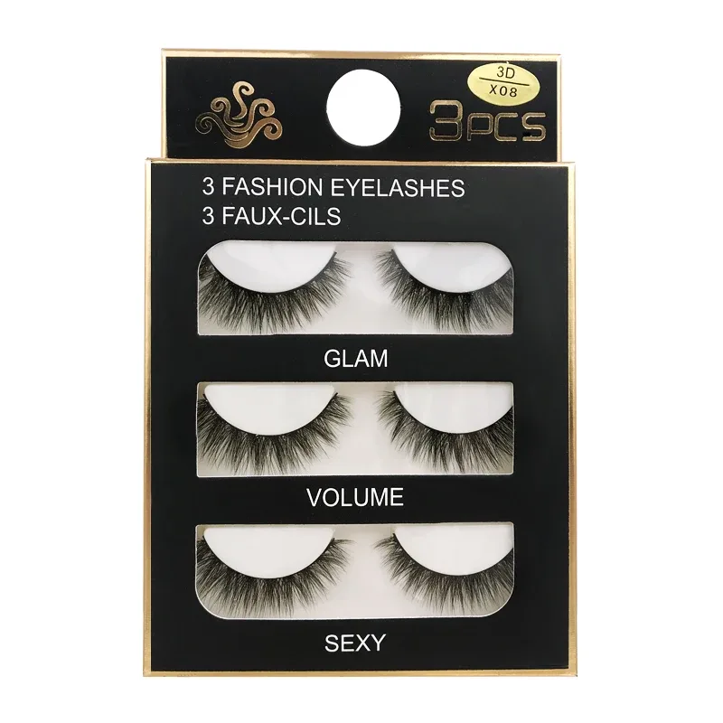 Faux Cils 3 Pairs False Eyelashes Natural Long 3D Mink Lashes Soft Fluffy Wispy Handmade Fake Lashes Eye Makeup Tools Maquiagem