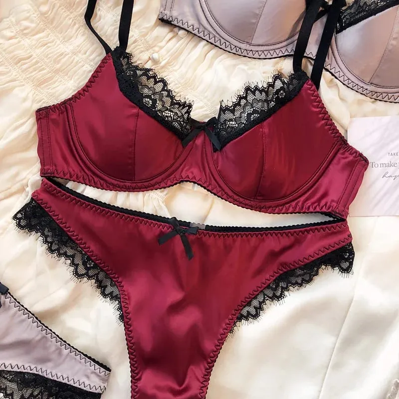 Sexy krajkové tenké košíčkové spodní prádlo pro ženy Sada francouzských podprsenek Push Up Vysoce kvalitní hedvábná tkanina Pohodlné prodyšné spodní prádlo Intimní souprava — image 7