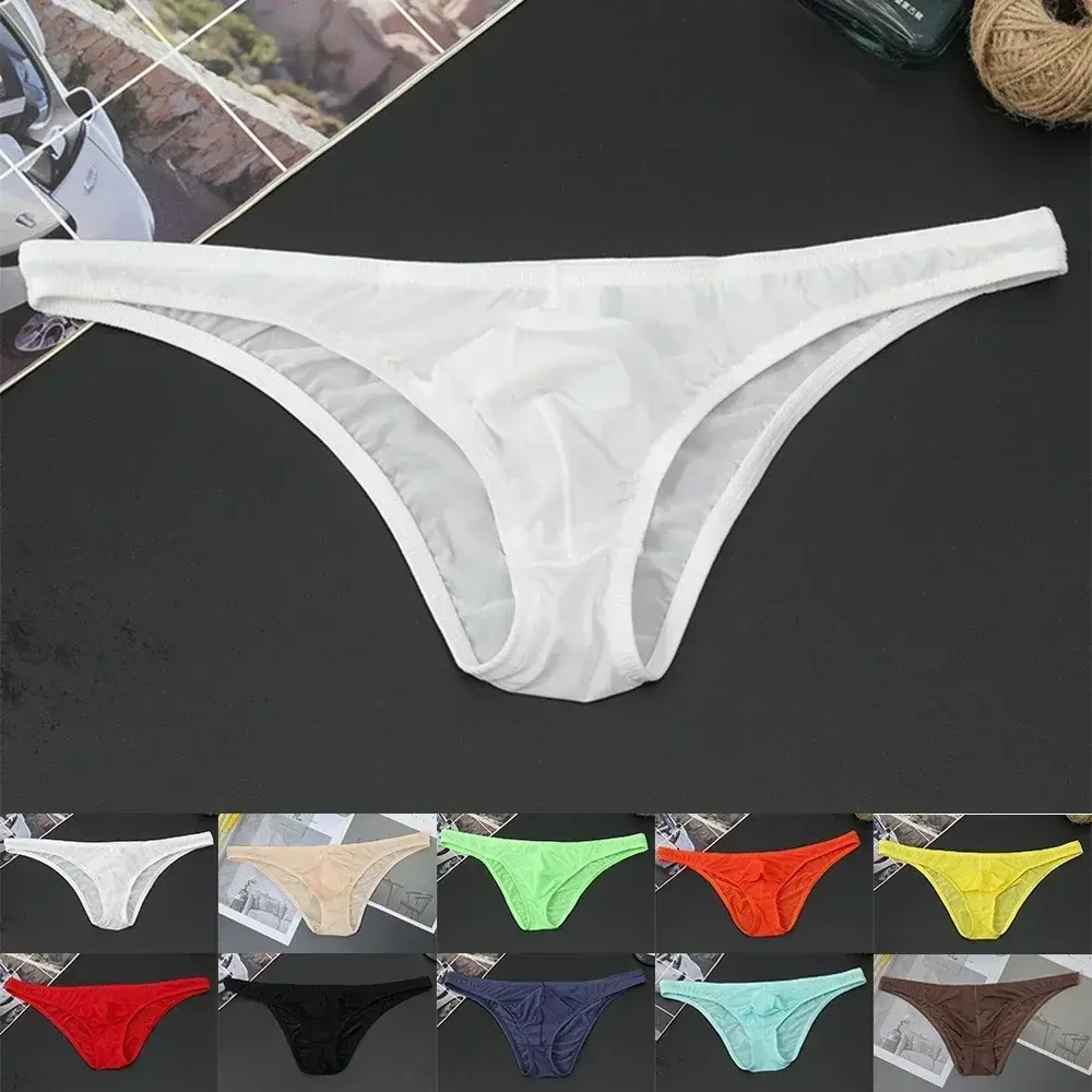 Men's Sexy Breifs Confortable Ice Silk Briefs Ultra-thin Transparent Breathable Underwear Low Waist Underpants Fashion Briefs — image 2