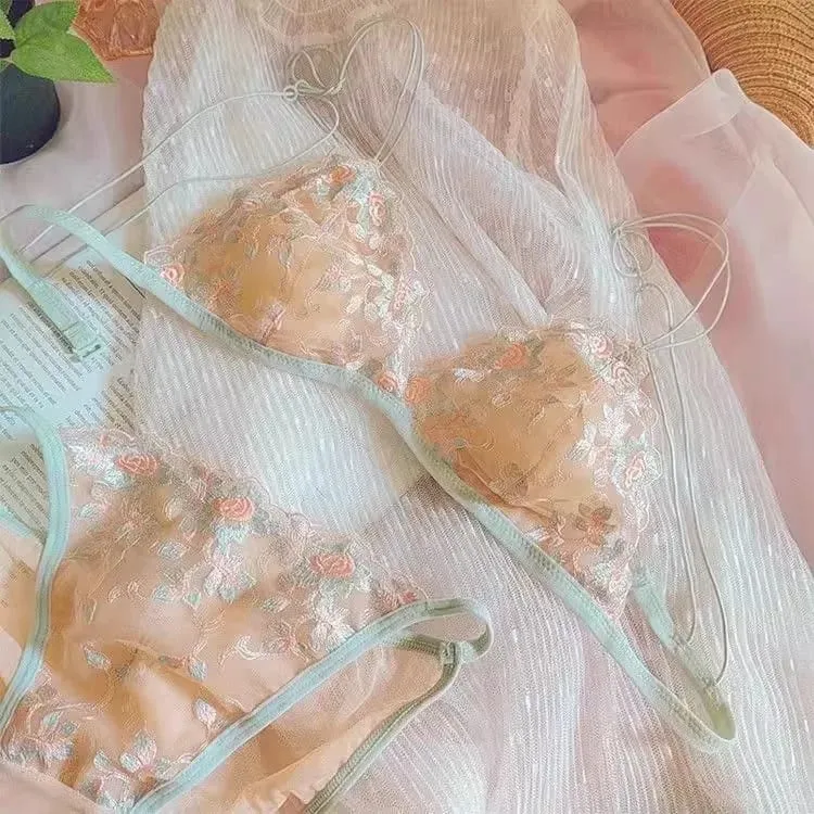 French pure Desire Embroidered Lace Dream Triangle Cup Without Underwire Thin Belt Small Bra Set Ultra-thin Sexy Bra Set — image 10