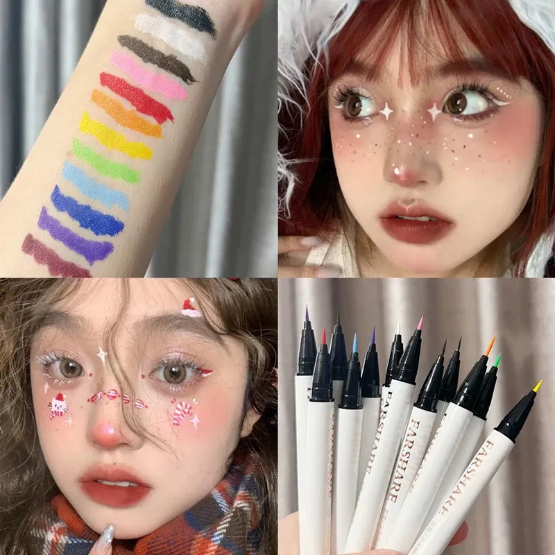 Liquid Matte Turquoise Eyeliner Ultra Fine Black White Eyeliner Waterproof Easy To Color Rainbow Colorful Eye Liner Eyes Makeup — image 2