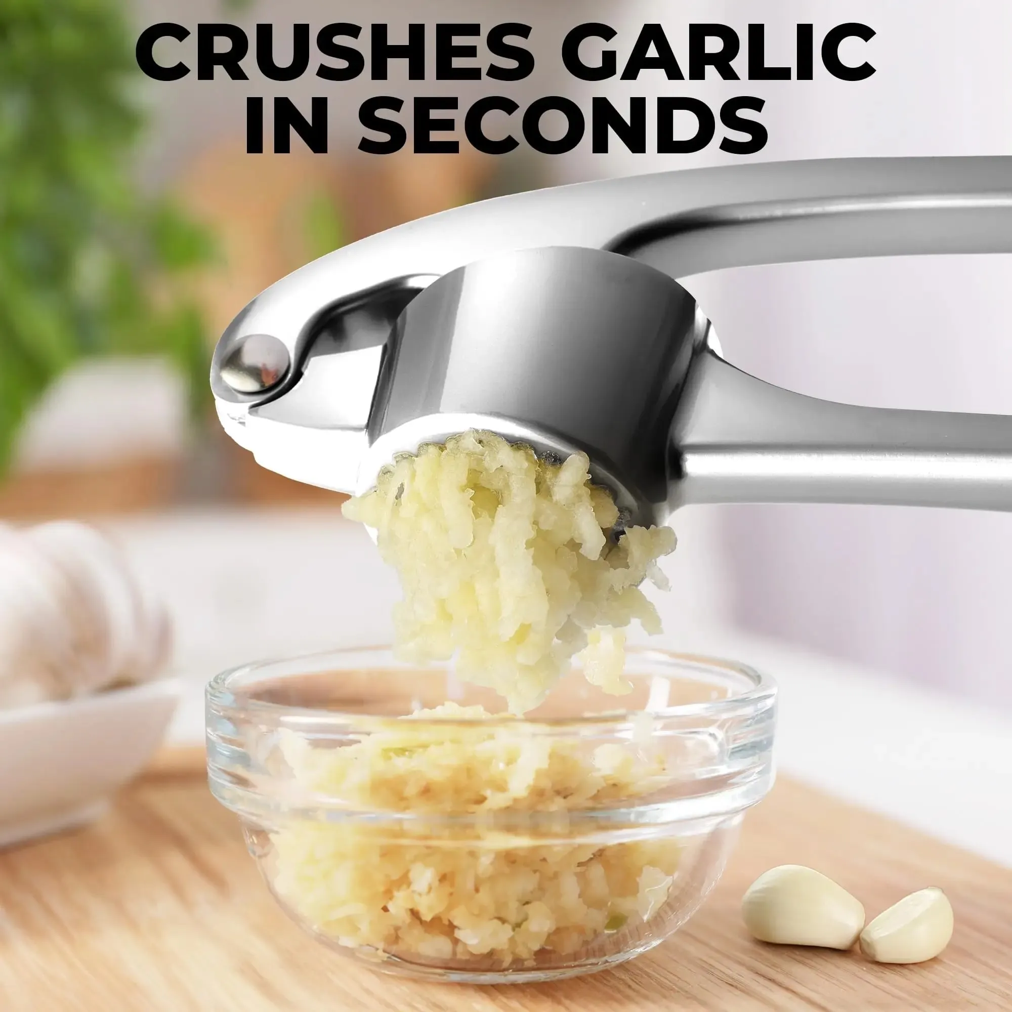 Kitchen Large Premium Garlic Press Set - Bigger Bowl for Bigger Garlic - Rust Proof & Dishwasher Safe Garlic Mincer Tool — image 5