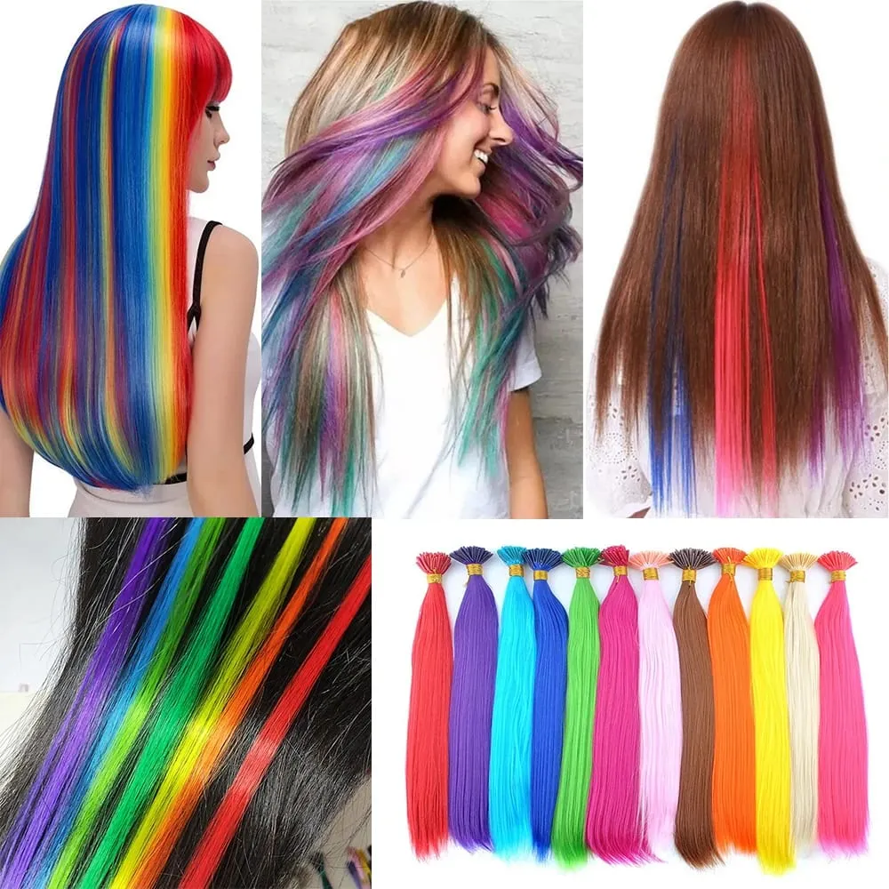 50 Helai/Pek Sintetik Berwarna I-Tip Stick Sambungan Rambut Rambut Lurus 16 Inci Untuk Wanita Alat Rambut Gentian Suhu Tinggi — image 3