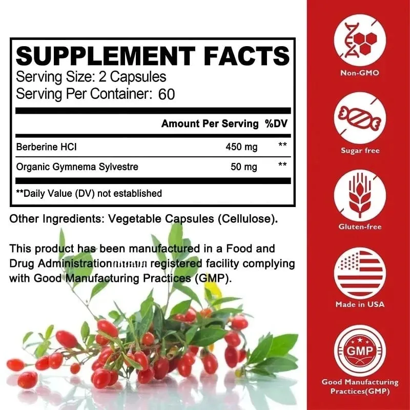 Berberine Capsules Maximum Potency for Blood Sugar Levels Immune System Health High Strength Healthy Weight Management