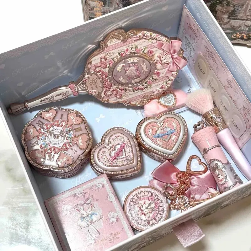 Flower Knows Bunny Garden Makeup Set - Vegan Cruelty-Free Cosmetics Box with Blush Eyeshadow Lip Gloss High-Quality Gift Set