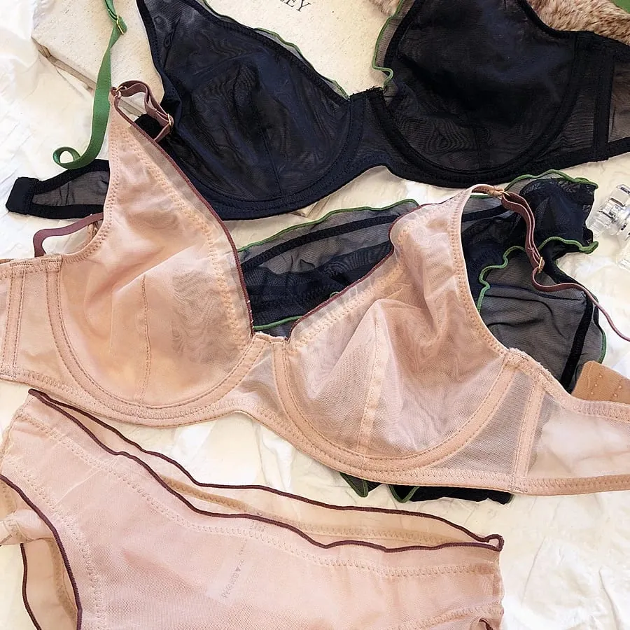 French Ultra Thin Bralette for Women Underwear Top Sexy Deep V Push Up Bra Set Summer Comfort Breathable Lingerie and Panties — image 2