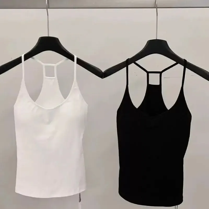 Korean Women's Solid Color Spaghetti Straps Sleeveless Slim Camisole With Chest Pad Wear Base Layer Summer Outdoor Wear — image 3