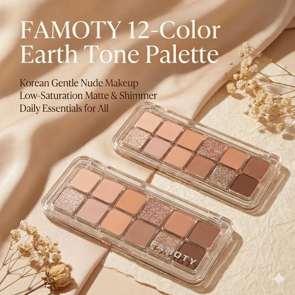Paleta de sombras de ojos de baja saturación de 12 colores, paleta de maquillaje de ojos de albaricoque y té mate, maquillaje diario de tierra, sombras de ojos de larga duración — image 2