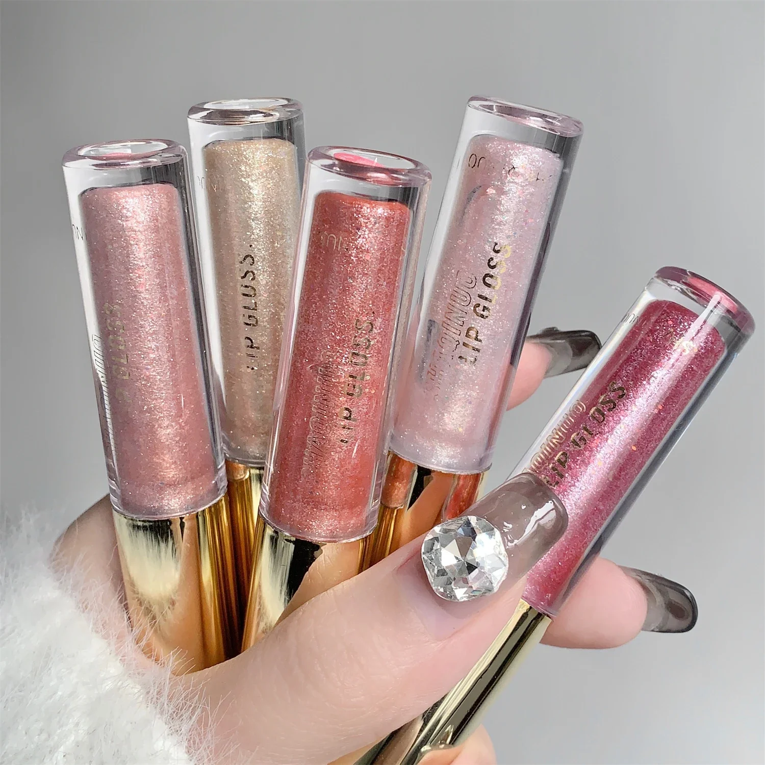 Pearl Diamond Glitter Lip Glaze Long-lasting Moisturizing Plumping Gloss Lip Tint Oil Makeup Mirror Water Light Liquid Lipsticks
