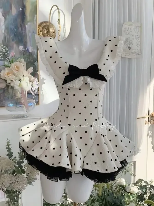 Summer New Vintage Elegant Woman Dress Strapless Bow Patchwork High Waist Puffy Mini Dress Female French Chic Sexy Outfits 2025 — image 7
