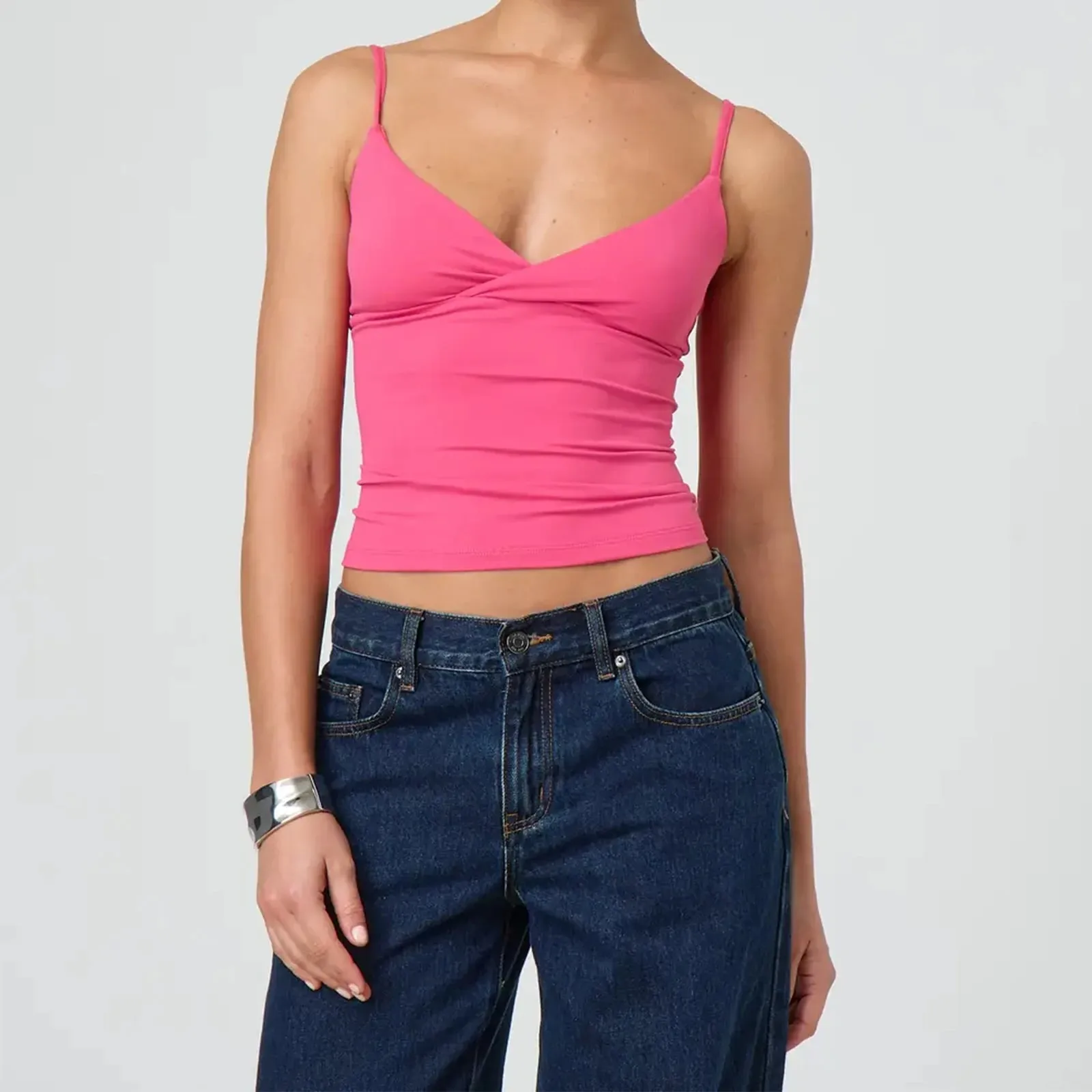 Y2k Clothes Women's Summer Cropped Cami Tops Sleeveless Open Back V Neck Solid Color Slim Fit Tank Tops — image 3