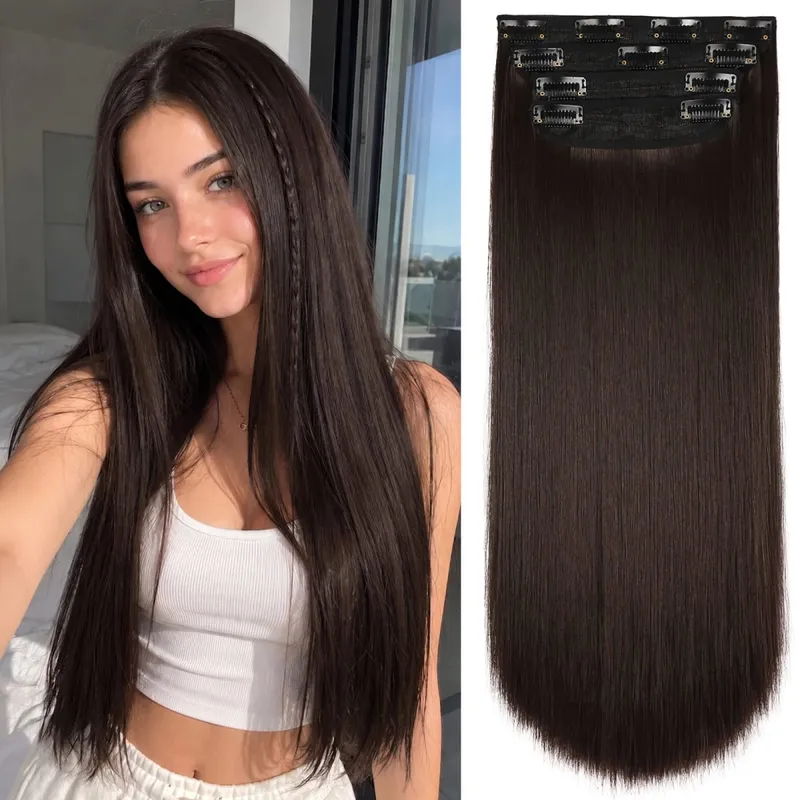 Synthetic Clips In Hair Long Wavy Clip In Hair Extensions 4Pcs/Pack 11Clips In Hair Pieces For Women 20Inch 200G Fake Hairpieces — image 22