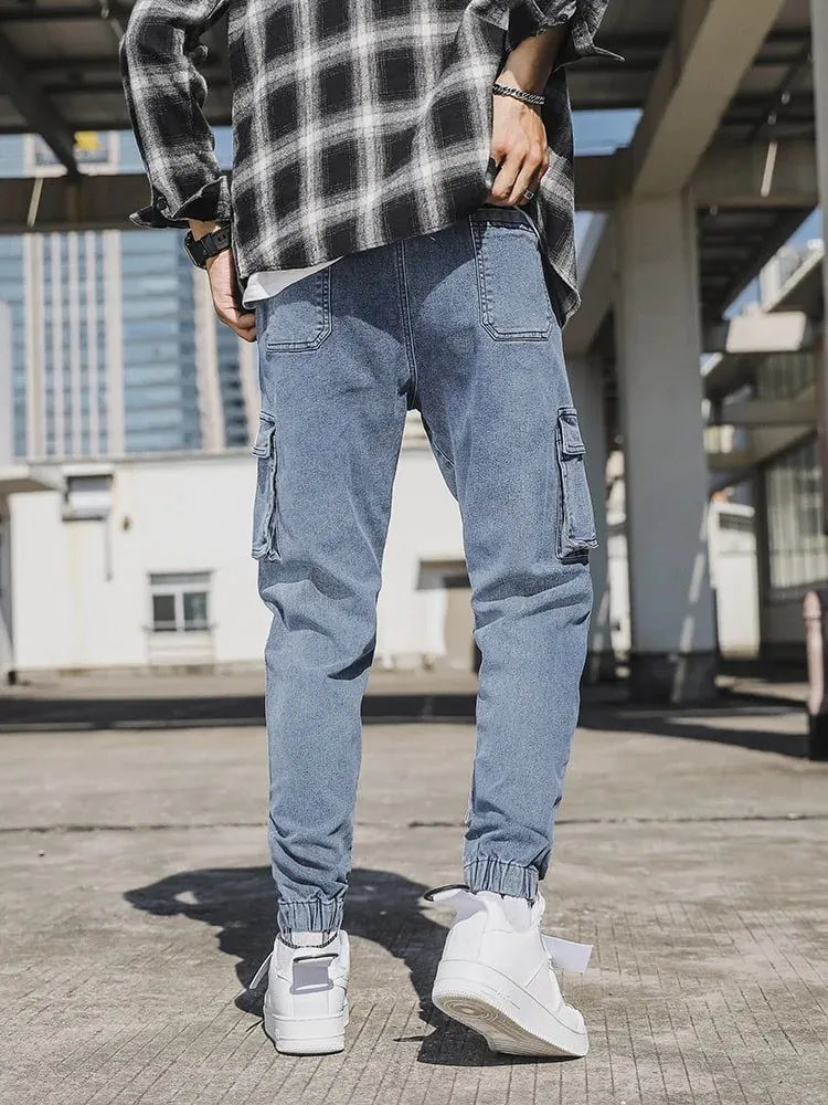 Erkek Jogger Jeans Yıkanmış Pamuk Hafif Streç Çok Cepli Denim Kargo Pantolon Asya Boyutu L-6XL — image 4