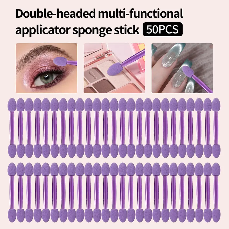 50 τεμ. Διπλής άκρης Eyeshadow Sponge Applicators Μωβ βούρτσες μακιγιάζ μιας χρήσης για Concealer για σκιές ματιών Nail Art & Eyebrow