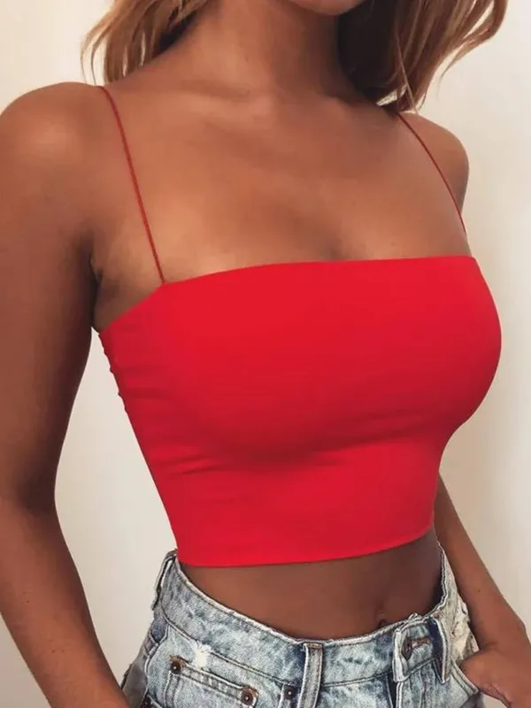 Women's Solid Halter Crop Top Sleeveless Camisole Spaghetti Strap Cami Tank Tops Tube Top Basic Bodycon Tee Sexy Fashion — image 2