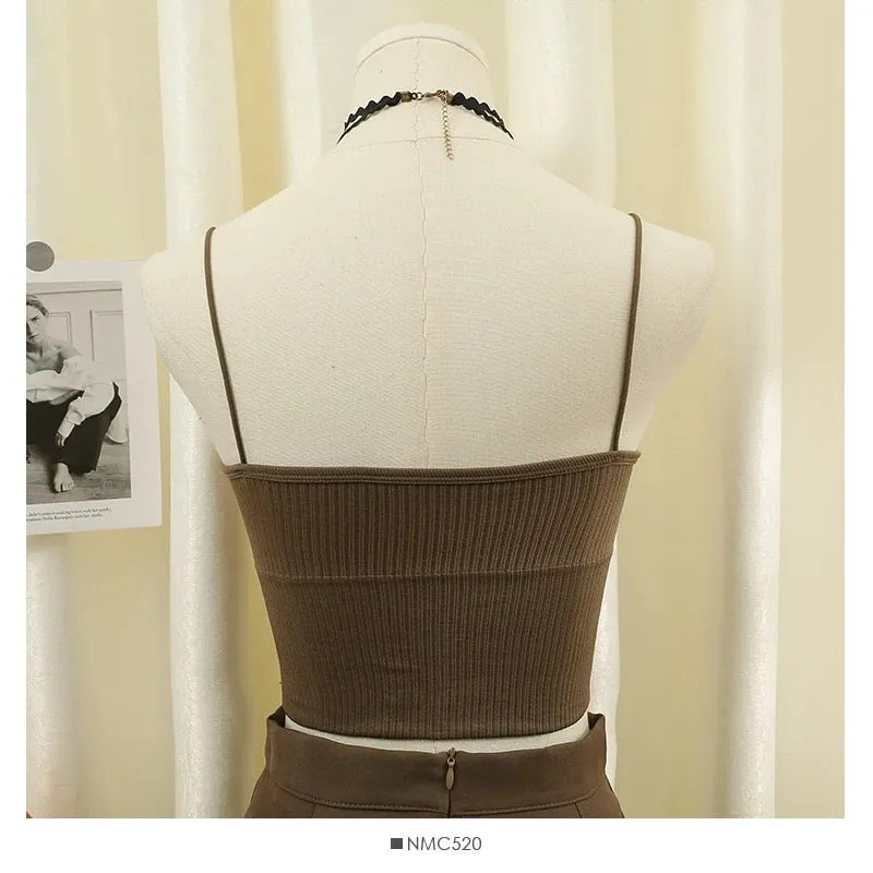 Knitted Binder Chest Woman Tank Tops Spaghetti Strap Corset Crop Camis With Built in Bras Korean Fashion Woman Tanks Camisole — image 8