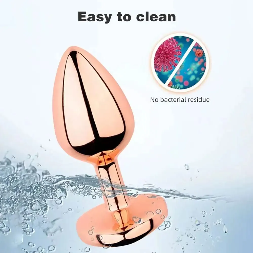 Rose gold pink Heart shape Crystal Metal anal beads butt plug Prostate Massager Adult Gay Products sex toy for female male — image 4