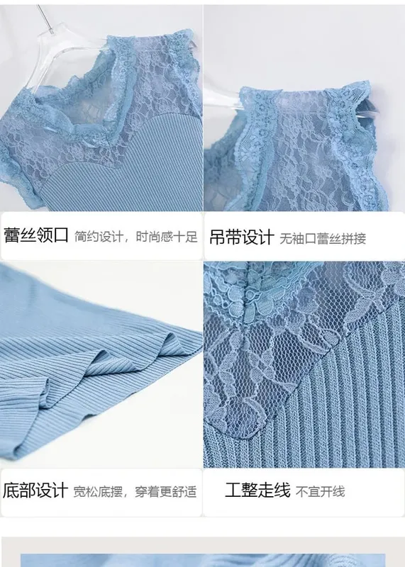 Summer V-neck Lace Stitching Pullover Sleeveless T-shirt Women's See-through Ice Silk Vest Suspender Knitted Base Layer Women — image 7