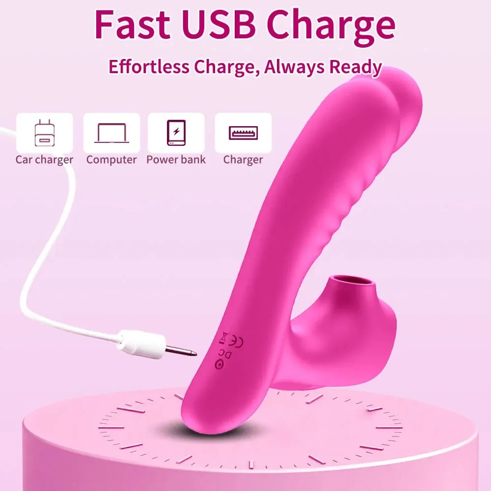 2 IN 1 Thrusting Sucking Vibrator for Women Vagina G-Spot 10 Modes Vibrating Nipple Clitoral Massager Sex Toy for Women Couple