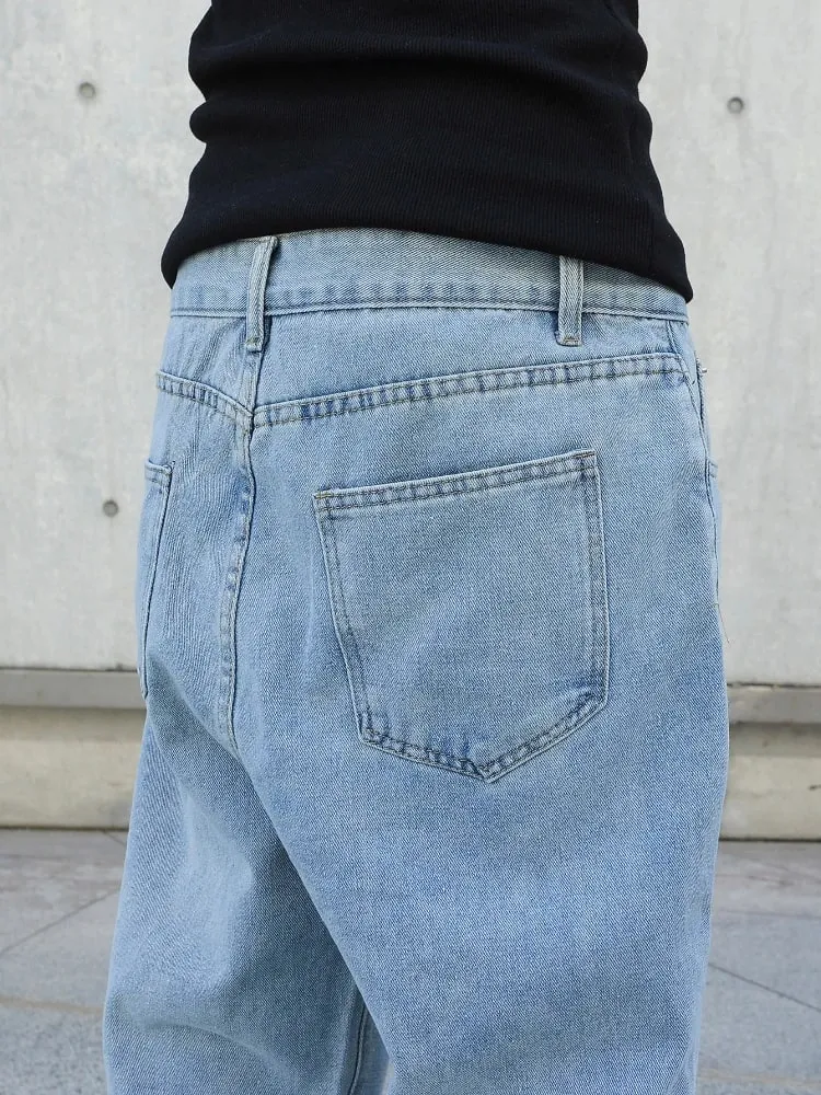 Spring Autumn Men Baggy Jeans Oversize Straight Loose Casual Denim Trousers Solid Color Streetwear Fashion Y2k Wide Leg Pants — image 5