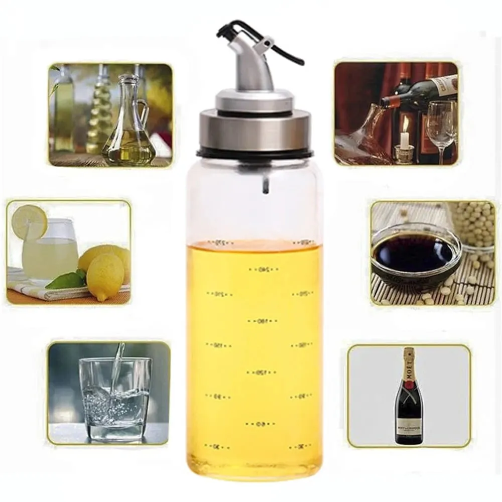 1PCS 180/300/500ml Oil Bottle High Borosilicate Glass Dispenser With Scale Quantitative Sauce Vinegar Cooking Kitchen Supplies