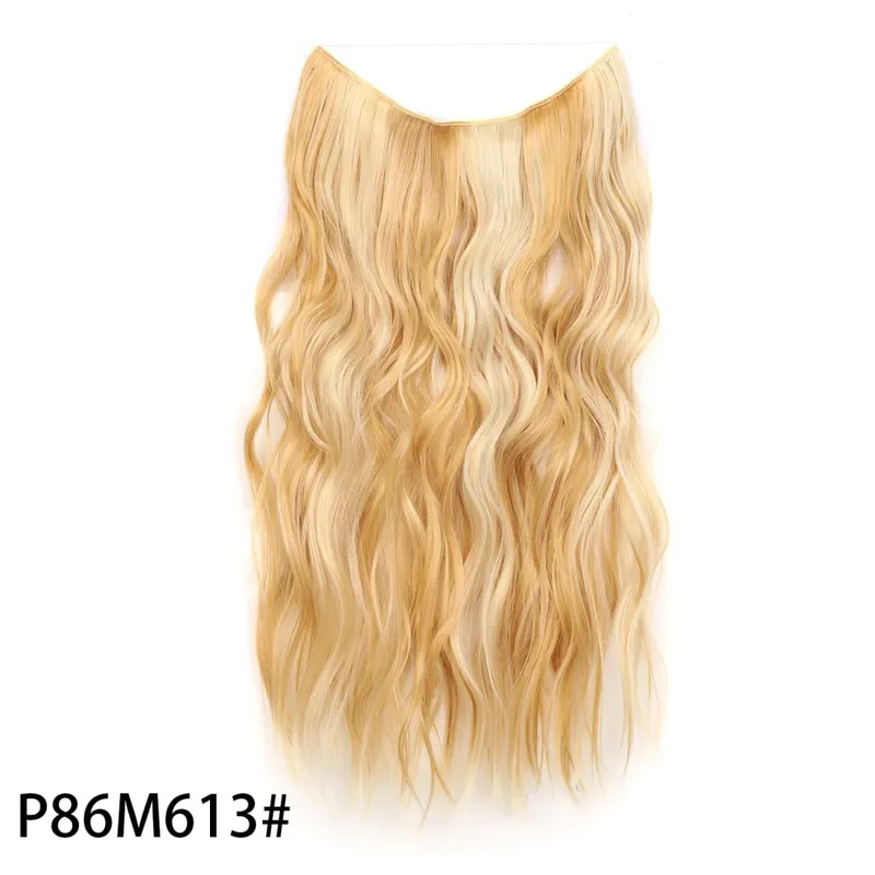 Synthetic Invisible Wire Hair Extensions Long 4 Clips In Wave Curly Hairpiece For Women 20Inch Secret Fish Line Hair Extensions — image 22