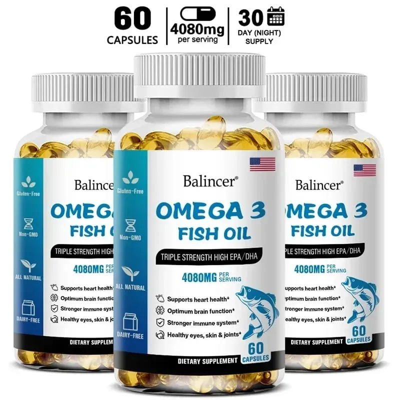 Balincer Wild Caught Omega 3 Fish Oil Softgels- Triple Strength High EPA 1200mg DHA 900mg Non-GMO Gluten Free Dietary Supplement