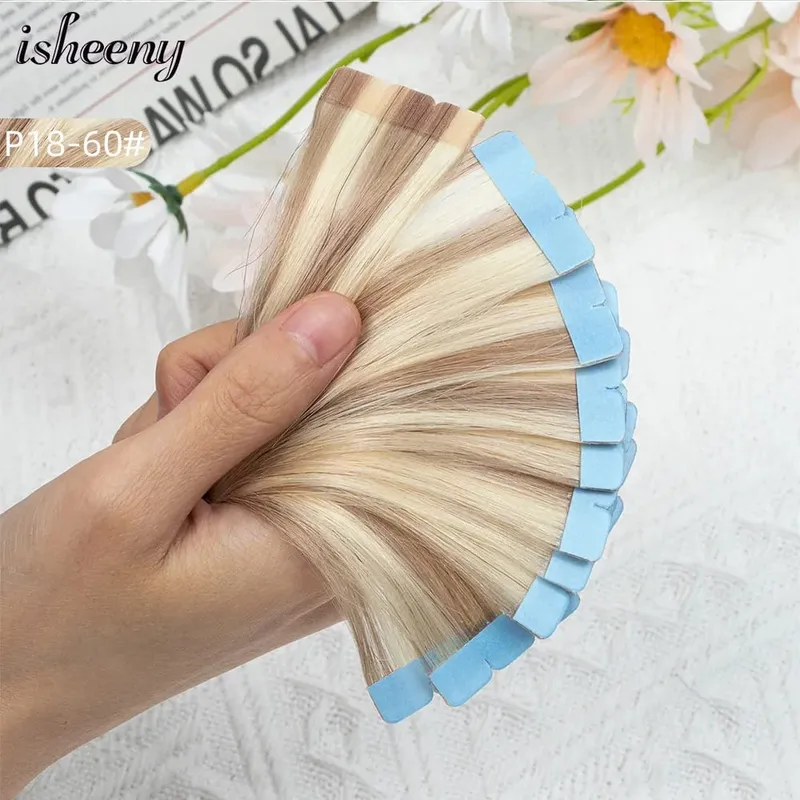 Blonde Mini Tape in Human Hair Extensions 12-24 Inches Seamless Adhesive Tape Hair on Glue 10pcs/pack Natural Straight Hair
