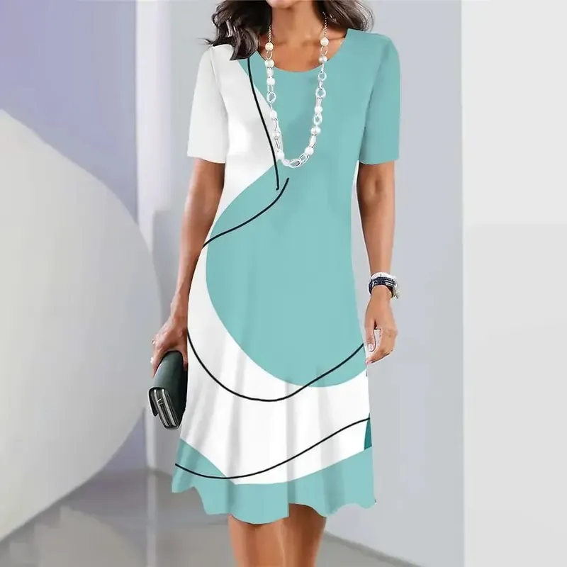 New Geometric Curve Graphic Print Women's Dresses Elegant Loose Short Sleeve O-Neck Summer Dresses Female Fashion Sundress — image 10