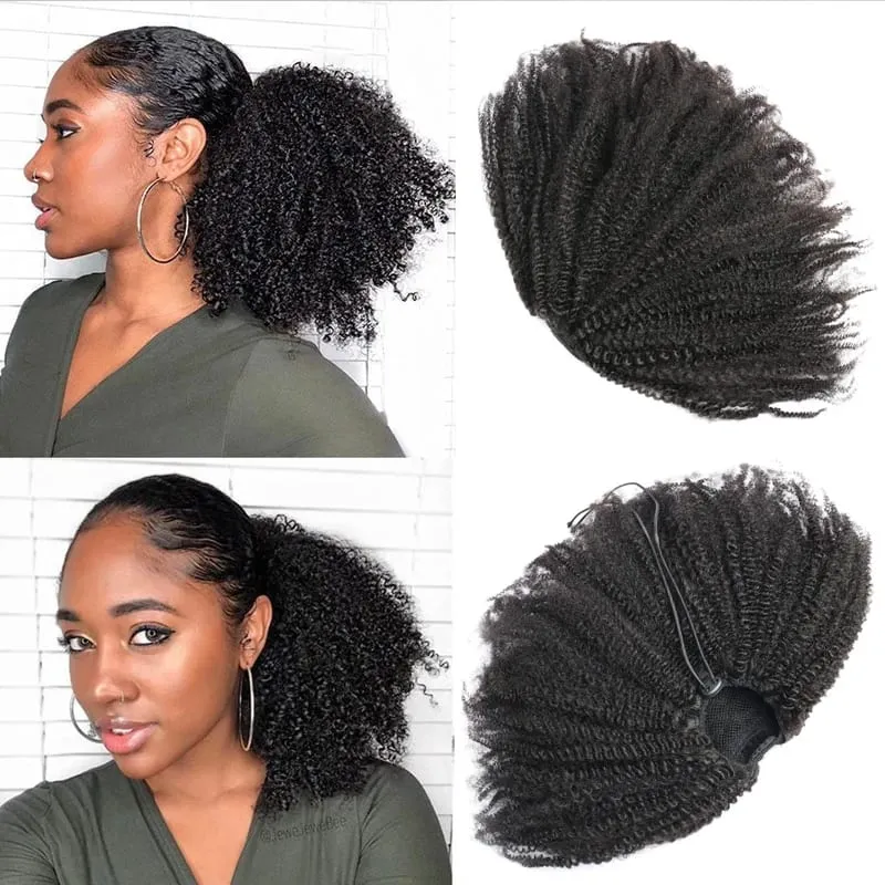 Ms Afro Kinky Curly Ponytail Human Hair Extensions Drawstring 3C 4A Wrap Around Ponytails 10-22Inch Clip In Hair Extensions Remy
