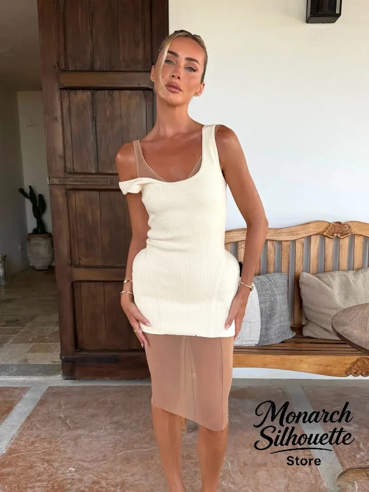 Sólido malha u pescoço malha mini vestido feminino chique sem mangas com nervuras tanque minimalista magro vestidos curtos senhora clube 2026 vestido de chegada