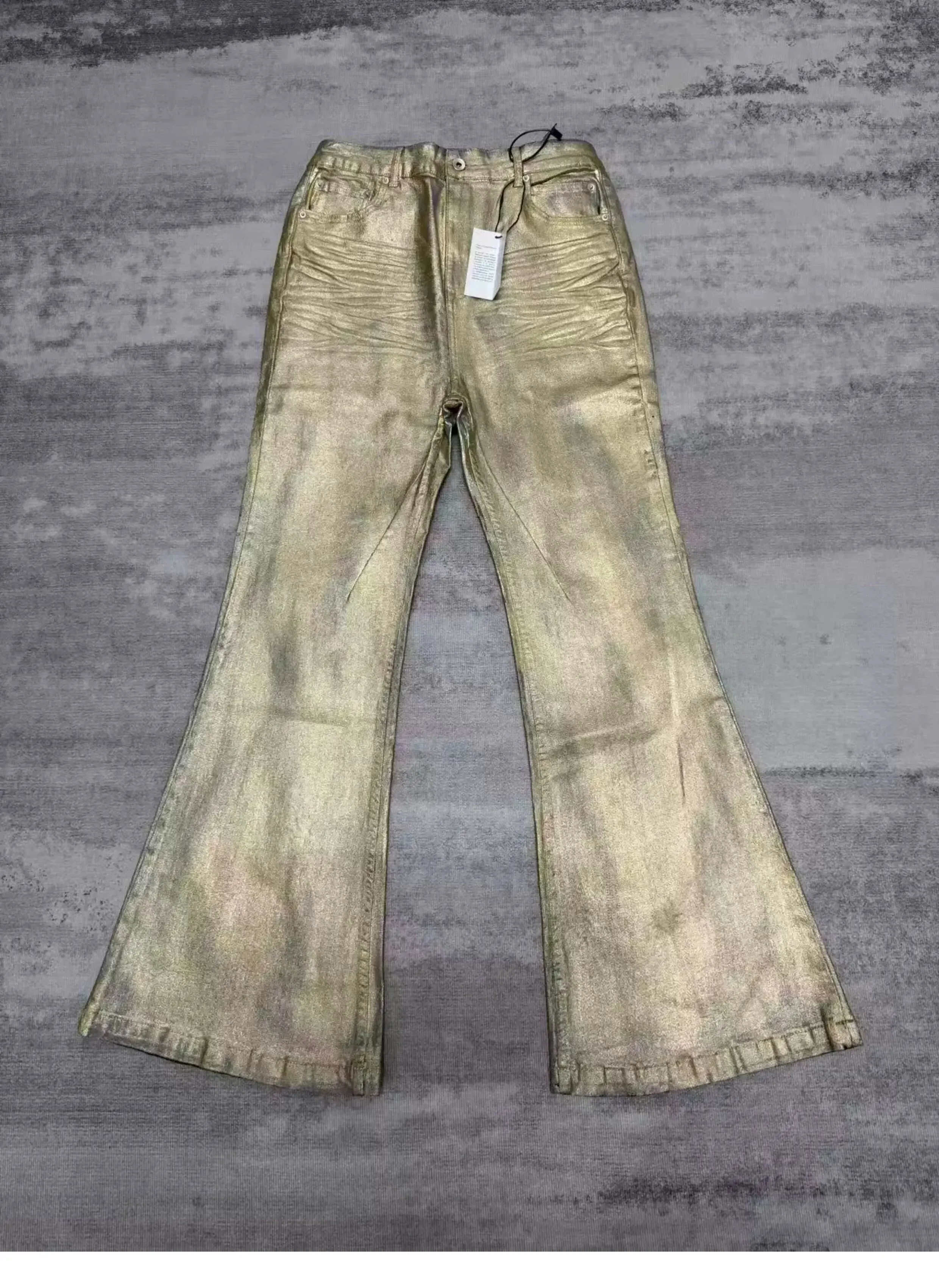 High Street RO Wind Pant Men Heavy Industry Coating Gold Brushed Three Dimensional Floor Pulling Horn Jeans Gold Plated Pants — image 6