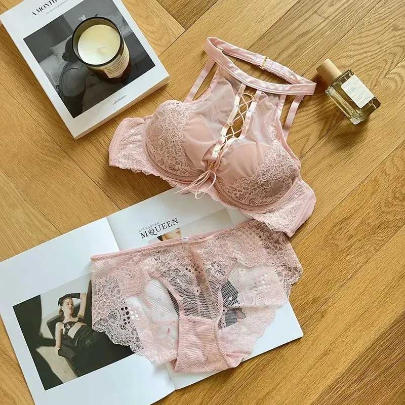 Luxury French Lace Halter Bra Small Chest Push-Up Sheer Bralette Seductive Allure Black Lingerie Set Wire-Free Comfort MOYISU AB — image 9