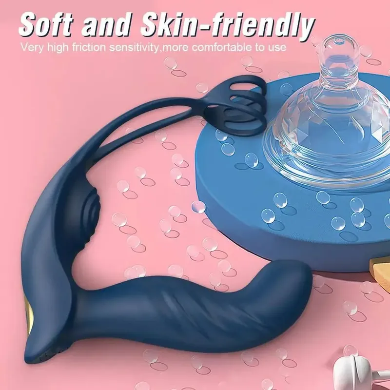 Anal Vibrator Bucking Prostate Massager With Penis Ring Remote Control Vibrating Butt Plug Cockring Anus Sex Toy For Men Couple