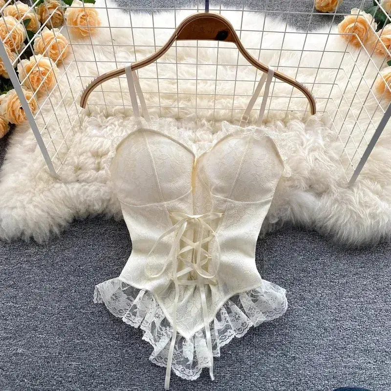 Vintage Lace Corset Bustier Women Spaghetti Straps Tanks and Camis Sexy Slim Crop Top Urban Chic Camisole Fashion Summer Clothes — image 1